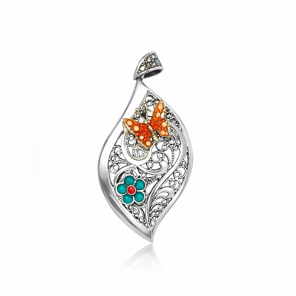 Elegant Sterling Silver Pendant with Multicolor Accents